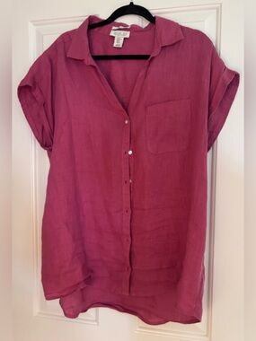 Rachel Zoe 100% Linen Pink Short-Sleeve Button-Down Shirt XL. NWOT